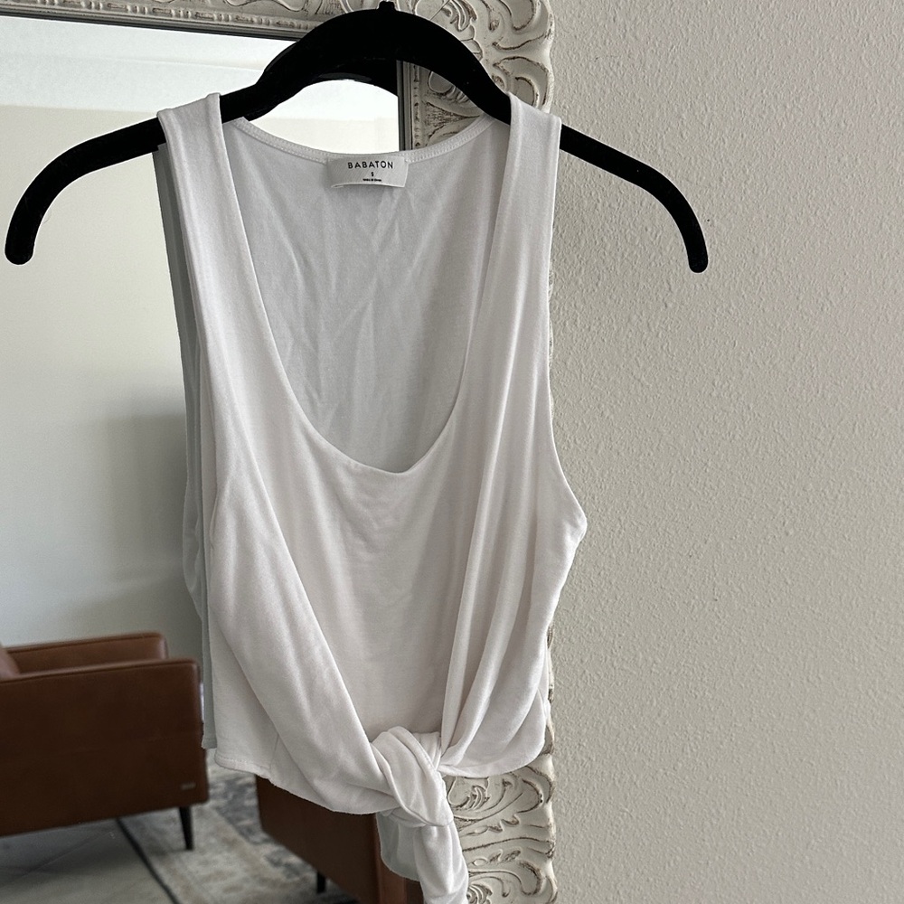 Aritzia Babaton White Sleeveless Tie Tank